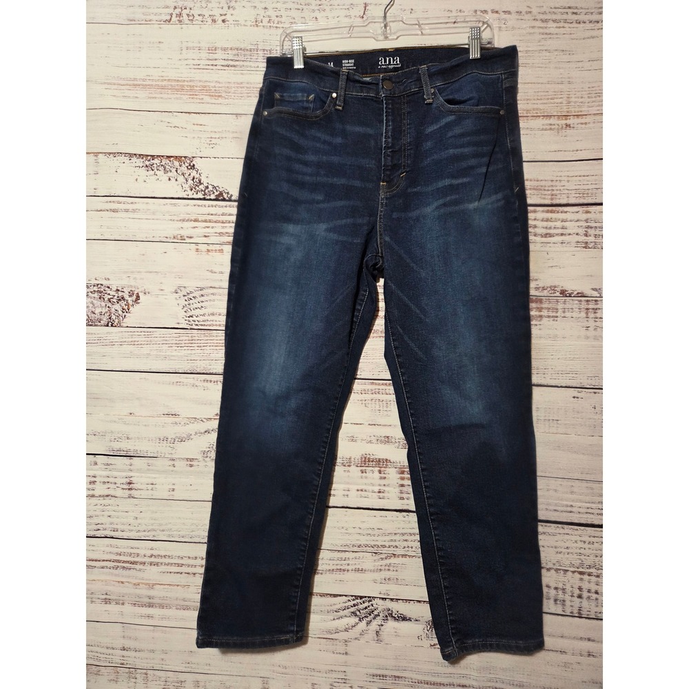 ANA A New Approach Womens High Rise Straight Leg Jeans Dark Wash Size 14